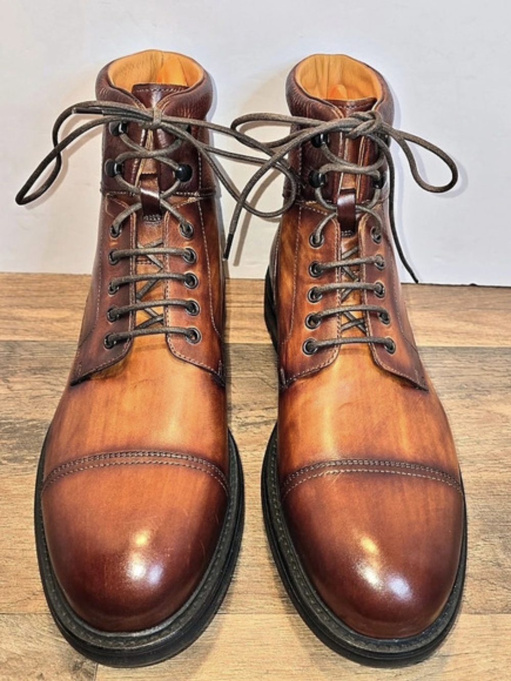 Magnanni Peyton III Cognac Leather Cap Toe Boots Men's Sz 11.5 Retails For $399